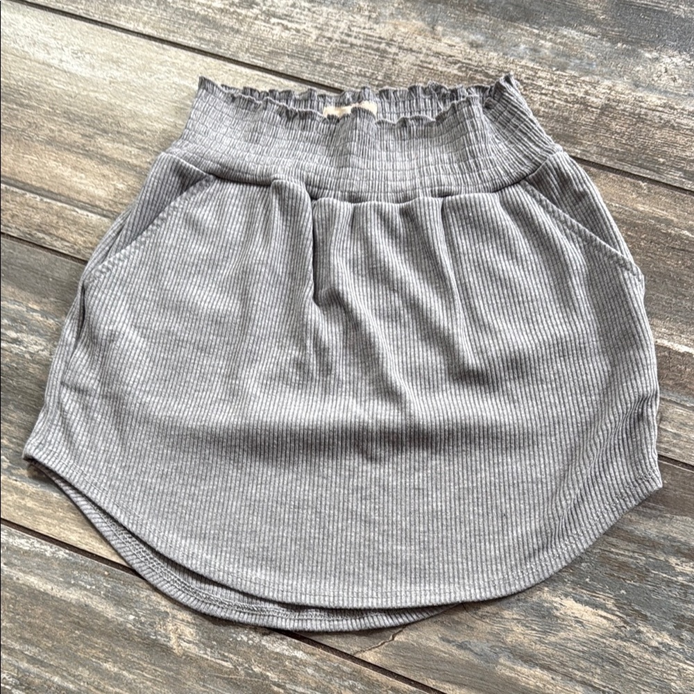 Chaser Gray Bubble Mini Skirt Smocked Casual